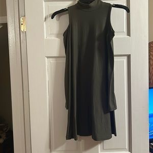 Army Green cut out shoulder flow dress